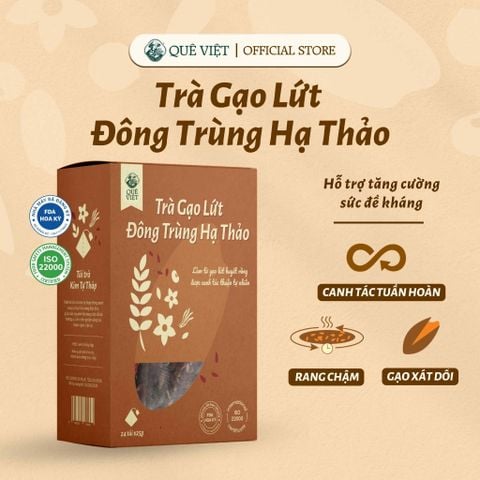 Trà gạo lứt Đông trùng hạ thảo Quê Việt hỗ trợ bồi bổ khí huyết, thanh lọc cơ thể mát gan [150g,450g, 600g]