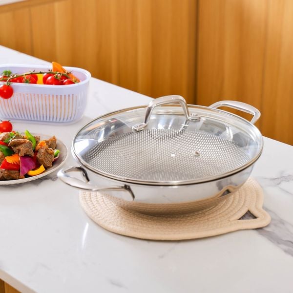  Chảo Inox Nguyên khối 5 lớp Sora 28cm (chảo xào) 