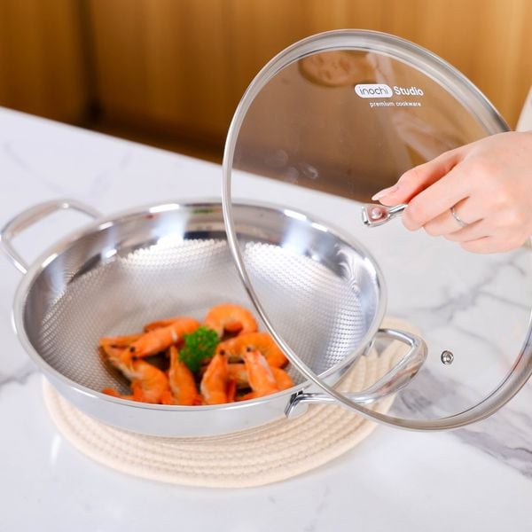  Chảo Inox Nguyên khối 5 lớp Sora 28cm (chảo xào) 