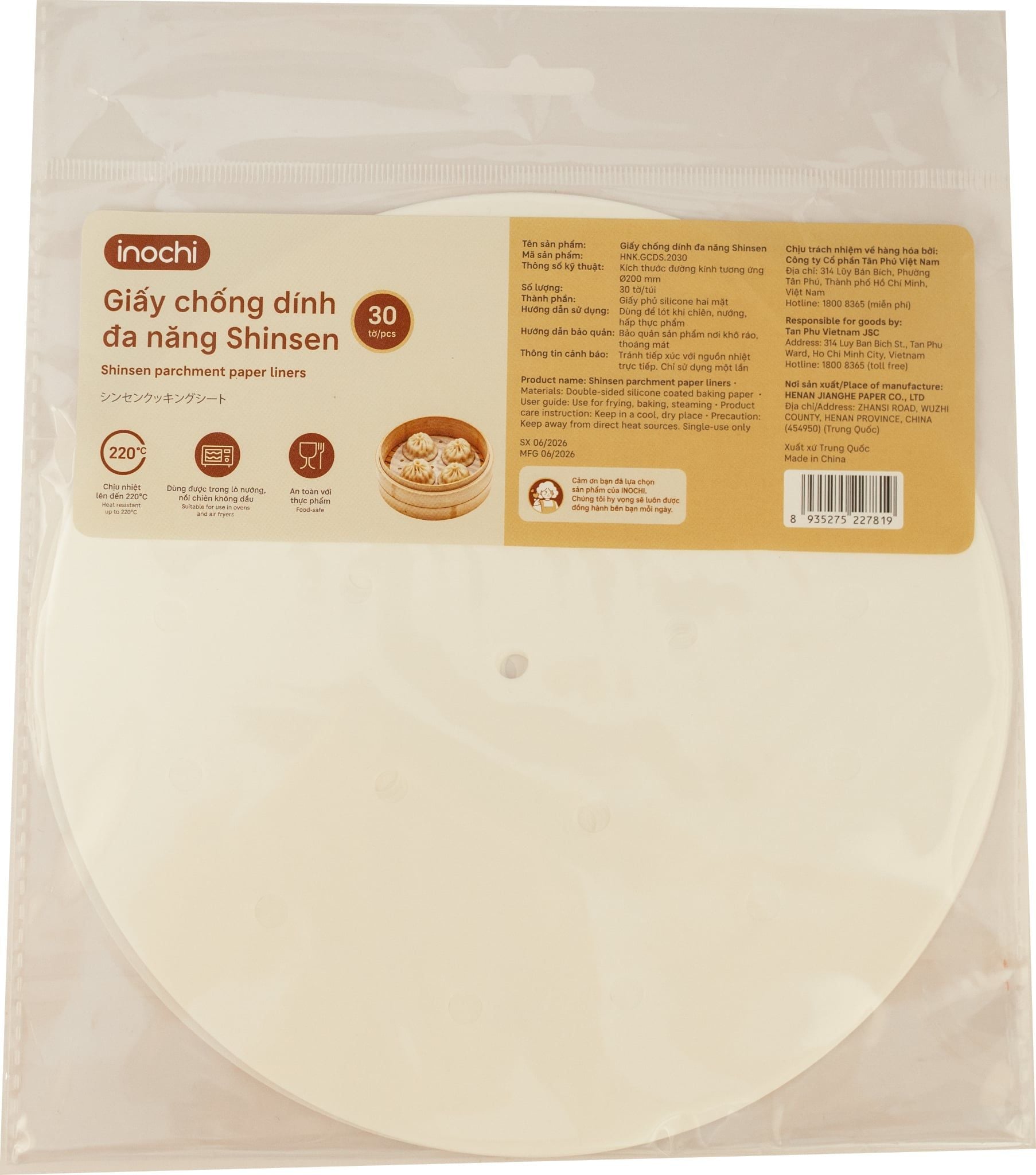  Giấy chống dính đa năng Shinsen 20cm - 30 tờ- Trắng 