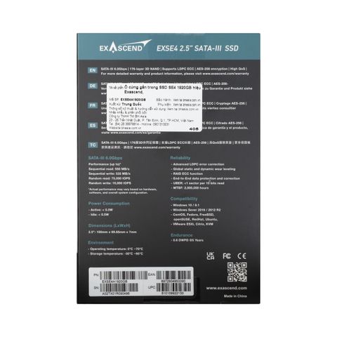 Ổ cứng gắn trong SSD SE4 1920GB hiệu Exascend, model: EXSE4A1920GB