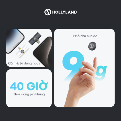 Bộ Micro không dây Hollyland Lark M2 Combo Duo (Camera RX, USB-C RX, Lightning RX) màu Shine Charcoal