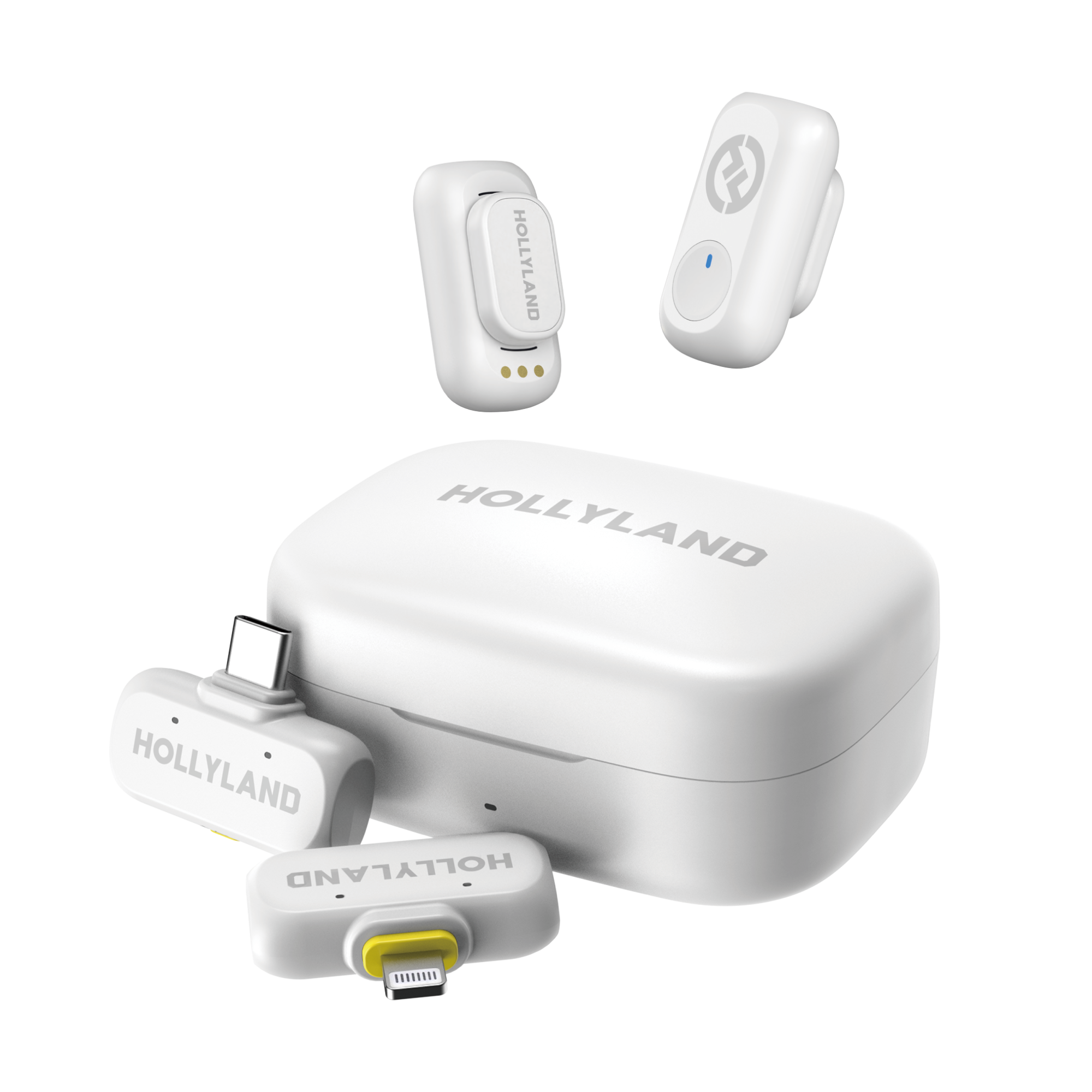  Bộ Micro không dây Hollyland Lark A1 Combo (USB-C RX, Lightning RX, hộp sạc) màu Ivory White 
