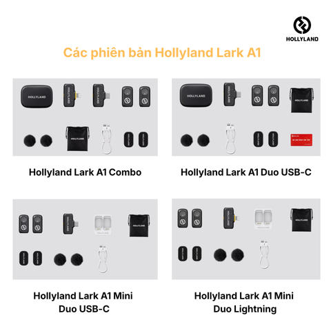 Bộ Micro không dây Hollyland Lark A1 Combo (USB-C RX, Lightning RX, hộp sạc) màu Ivory White