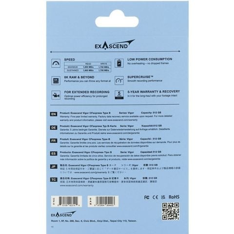  Thẻ nhớ Exascend 512GB Vigor CFexpress Type B 