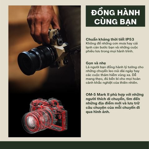 Bộ máy ảnh OM SYSTEM OM-5 Mark II kèm ống kính M.Zuiko Digital ED 14-150mm F4-5.6 II (Sand Beige)