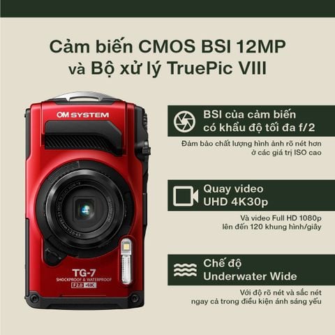 Máy ảnh OM SYSTEM Tough TG-7 (Red)