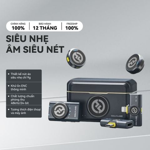 Bộ Micro không dây Hollyland Lark M2 Combo Duo (Camera RX, USB-C RX, Lightning RX) màu Shine Charcoal