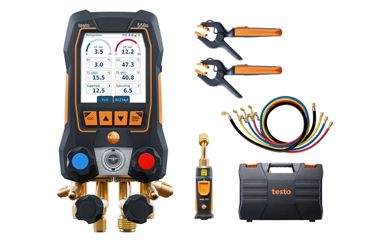 Bộ đo áp suất chân không - testo 558s với đầu dò nhiệt độ, áp suất chân không thông minh và 4 ống gas 
