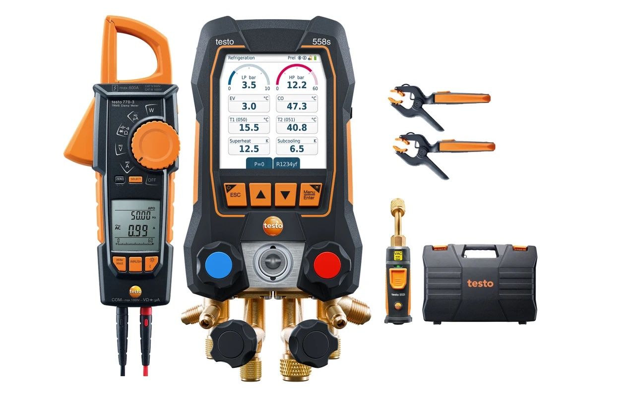  Bộ đo áp suất chân không - testo 558s với đầu dò nhiệt độ, áp suất chân không thông minh và Ampe kìm 