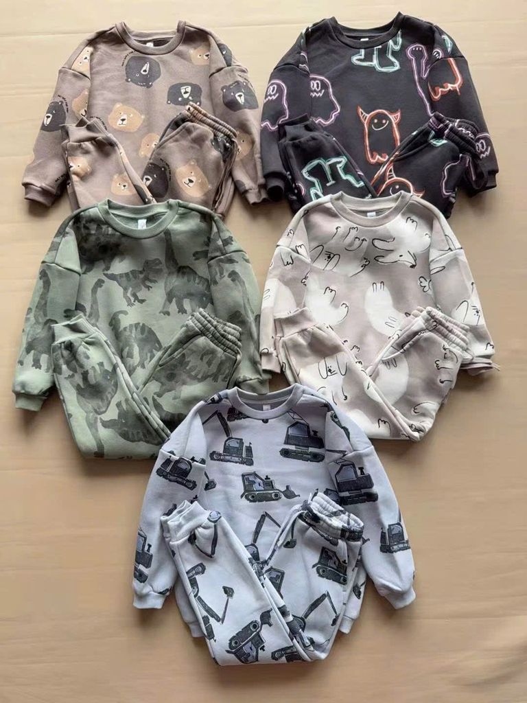 Bộ nỉ Sela dư xịn in tràn nhiều hình cho bé trai size 92 - 116