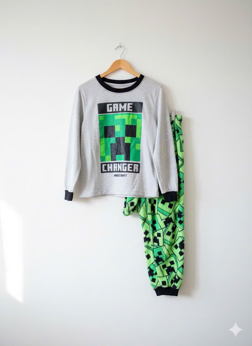 Bộ thun Minecraft màu ghi cho bé trai size 6-12y
