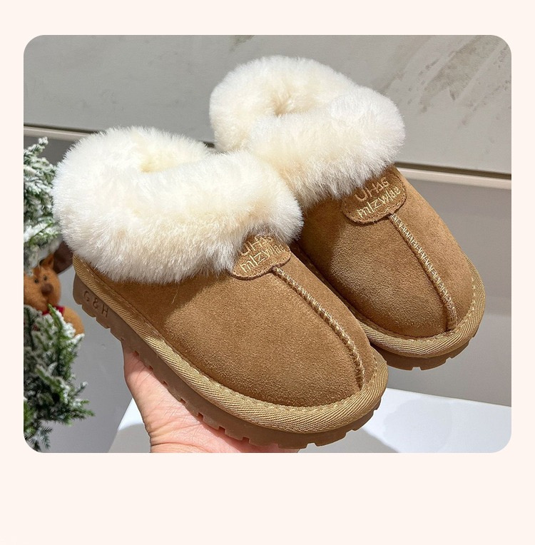 Bốt da lộn cổ lông 2 màu kaki/nâu cho bé size 26-37