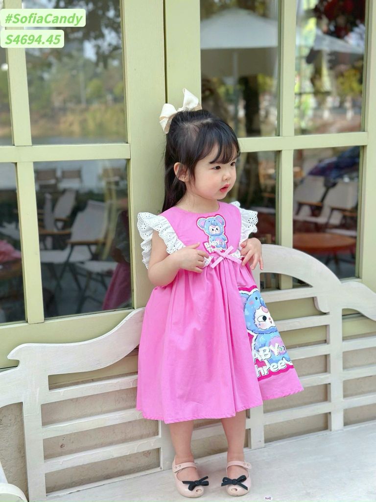 S4694 - Váy Sofia Candy Baby Three hồng phối cổ ren bé gái size 2-12y