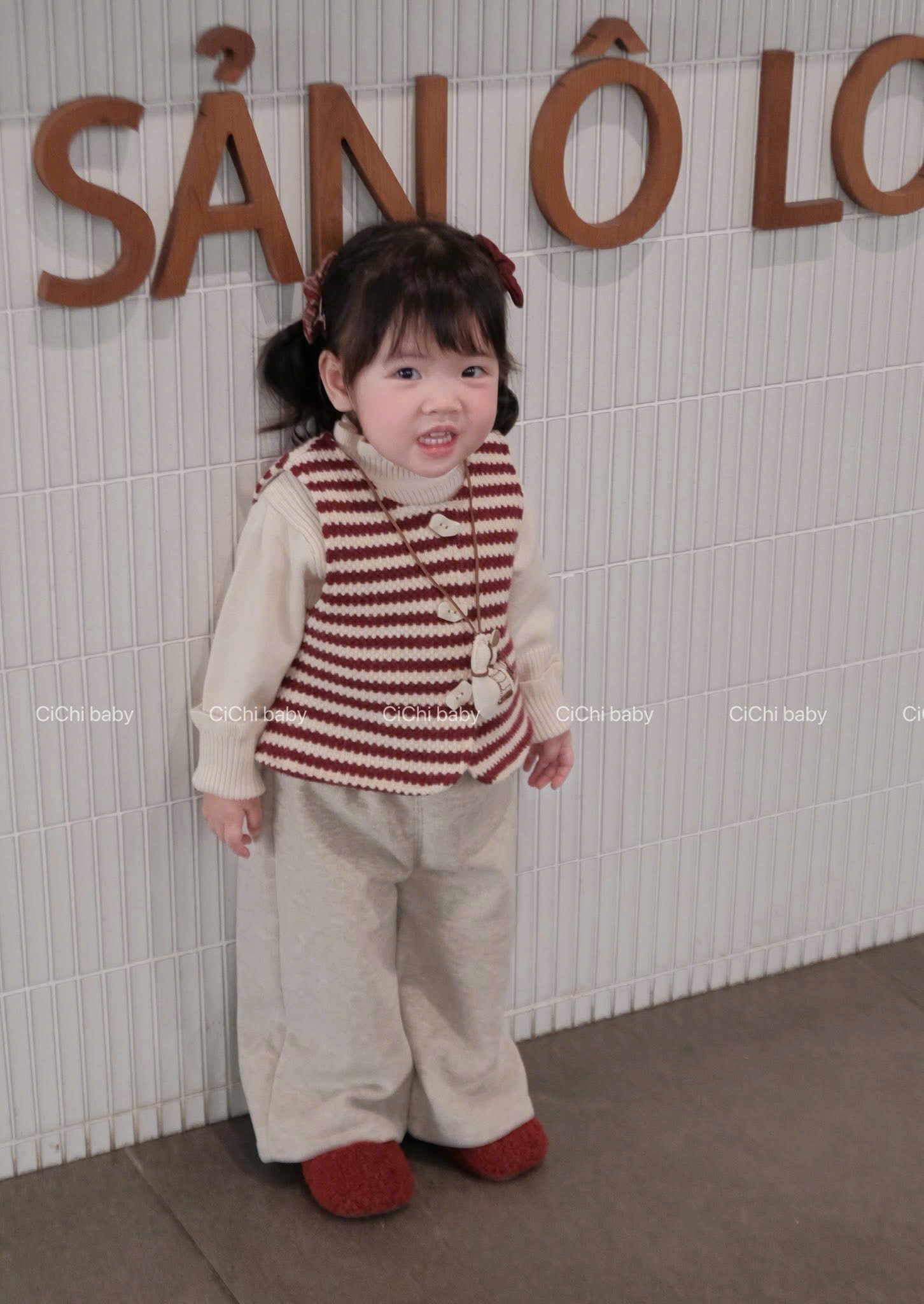 S3512 - Set 4ct gile kẻ đỏ kèm dây đeo cổ bé gái size 90-160