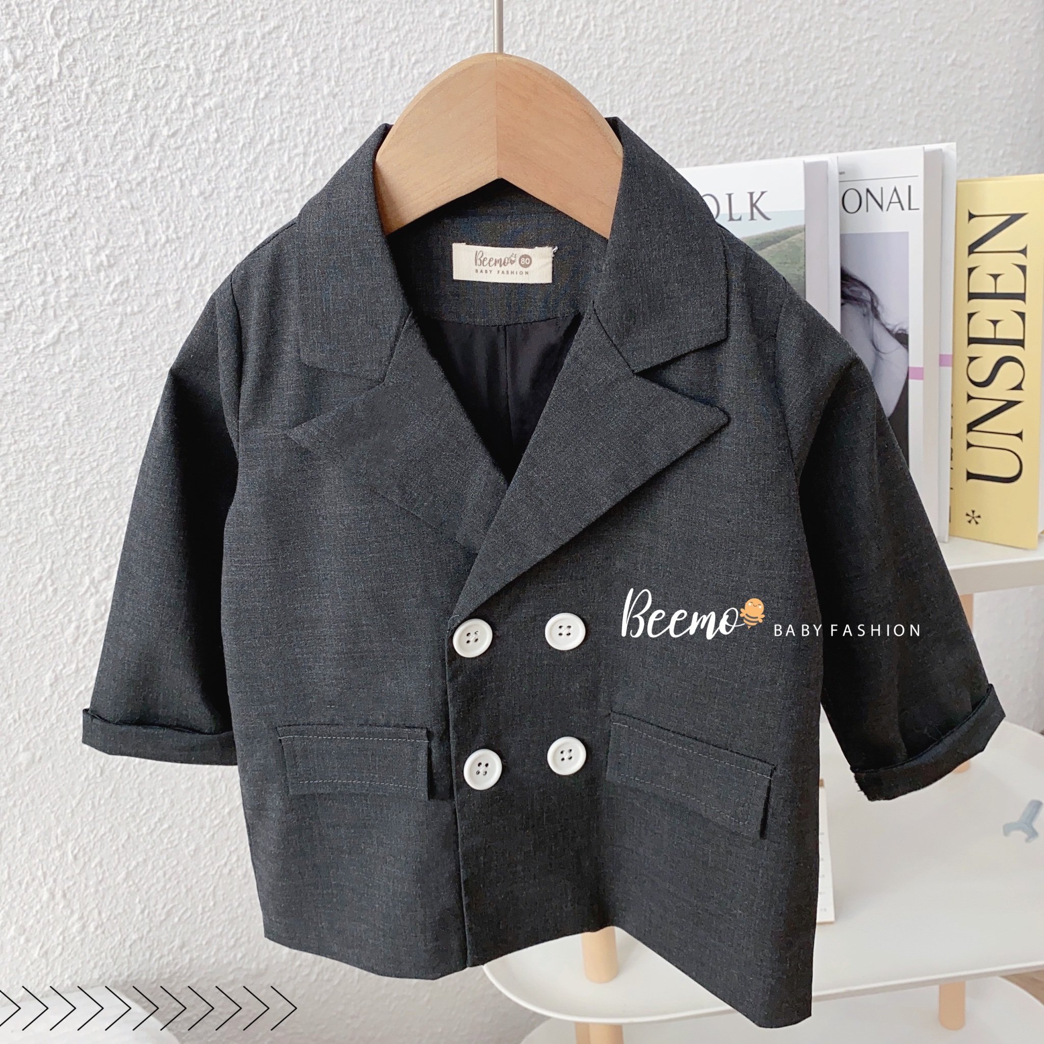 Bộ vest Beemo màu ghi đậm size 80 - 130