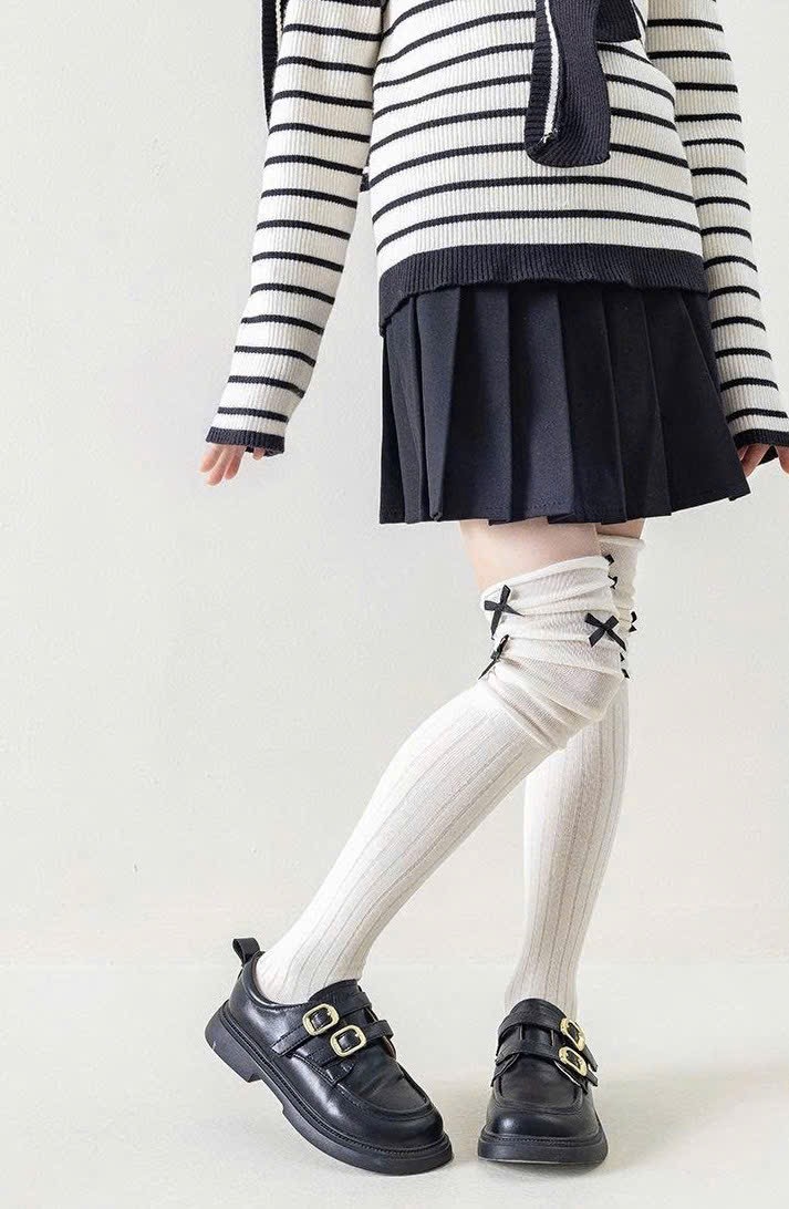 Tất cao tới đùi đính nơ nhiều màu cho bé size 3-12y