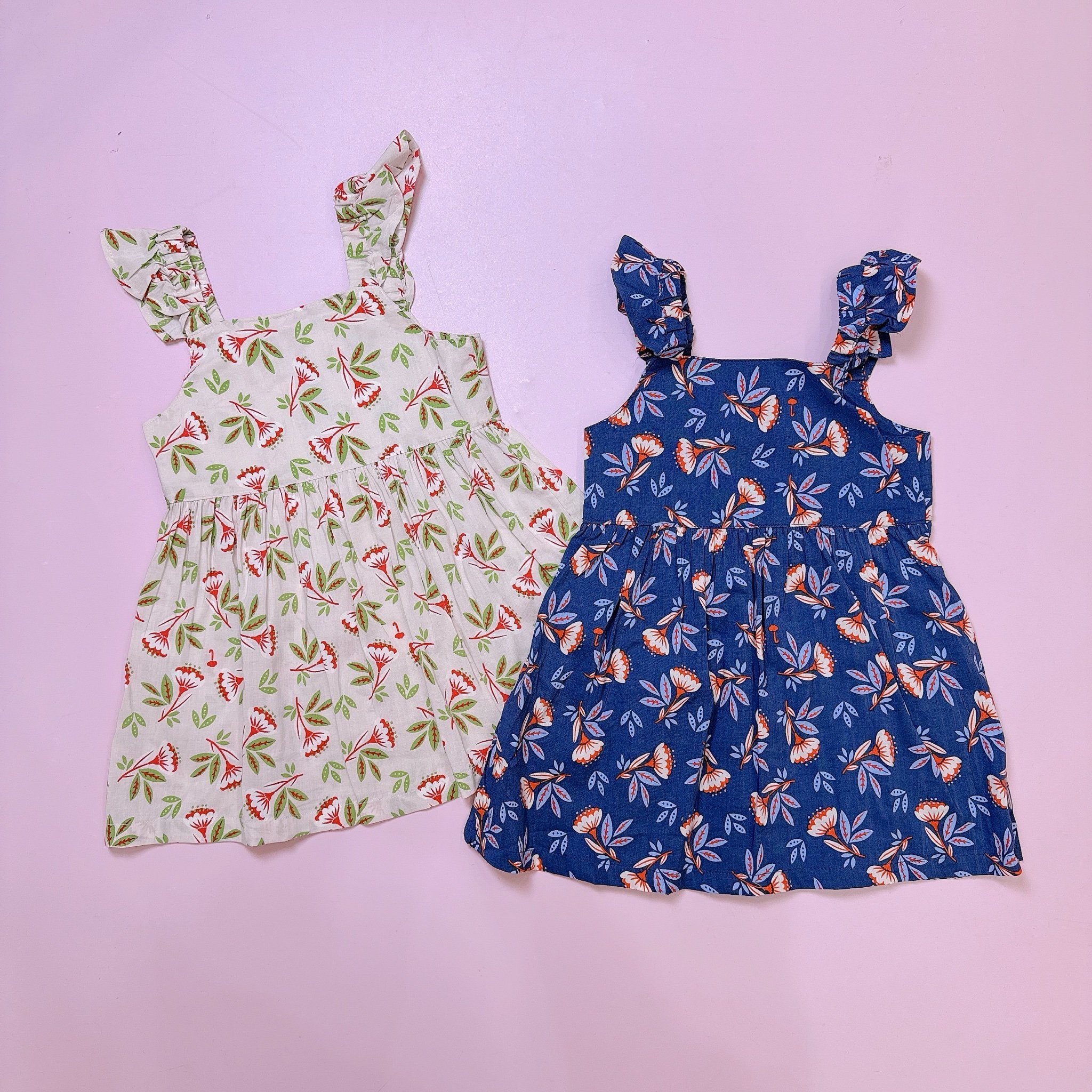 Váy moimoln xuất hàn dư xịn vải thô mát 2 màu be/navy bé gái size 90-130