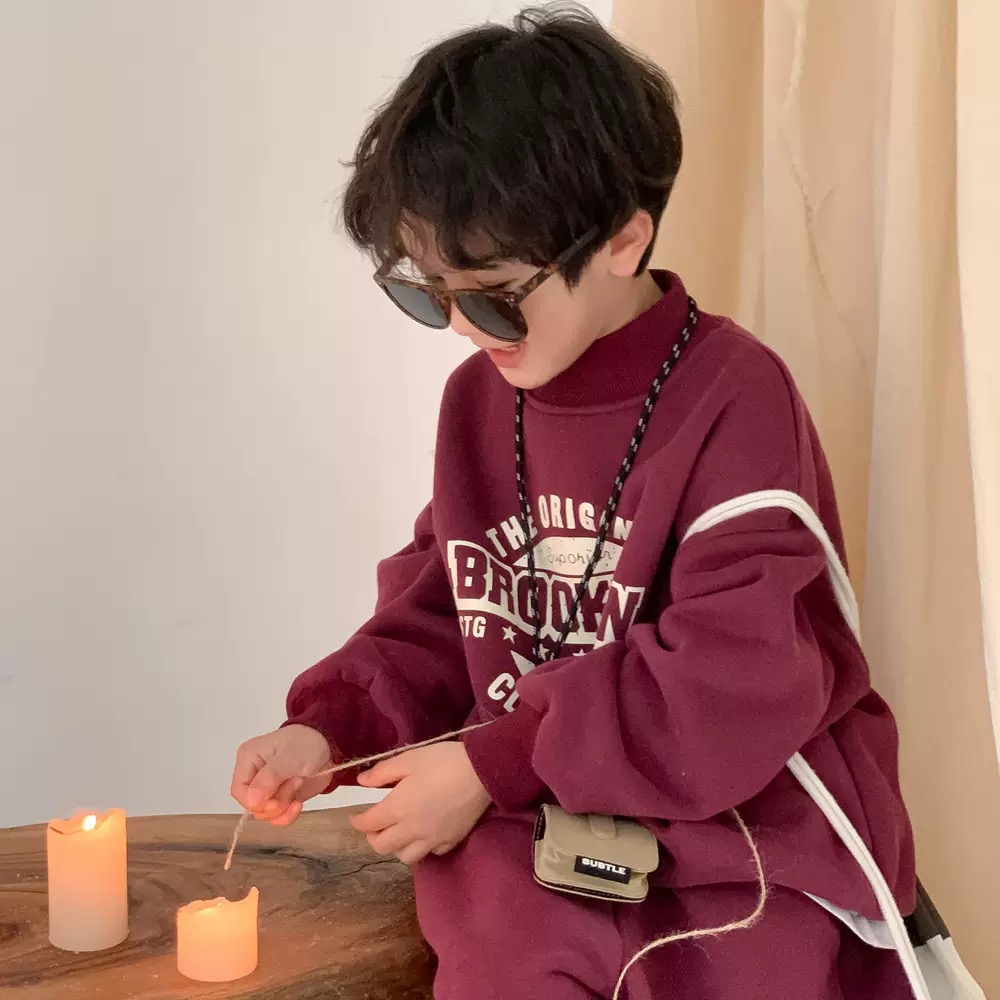 Bộ nỉ lót nỉ đại hàn Brooklyn 2 màu be/đỏ cho bé size 90-150