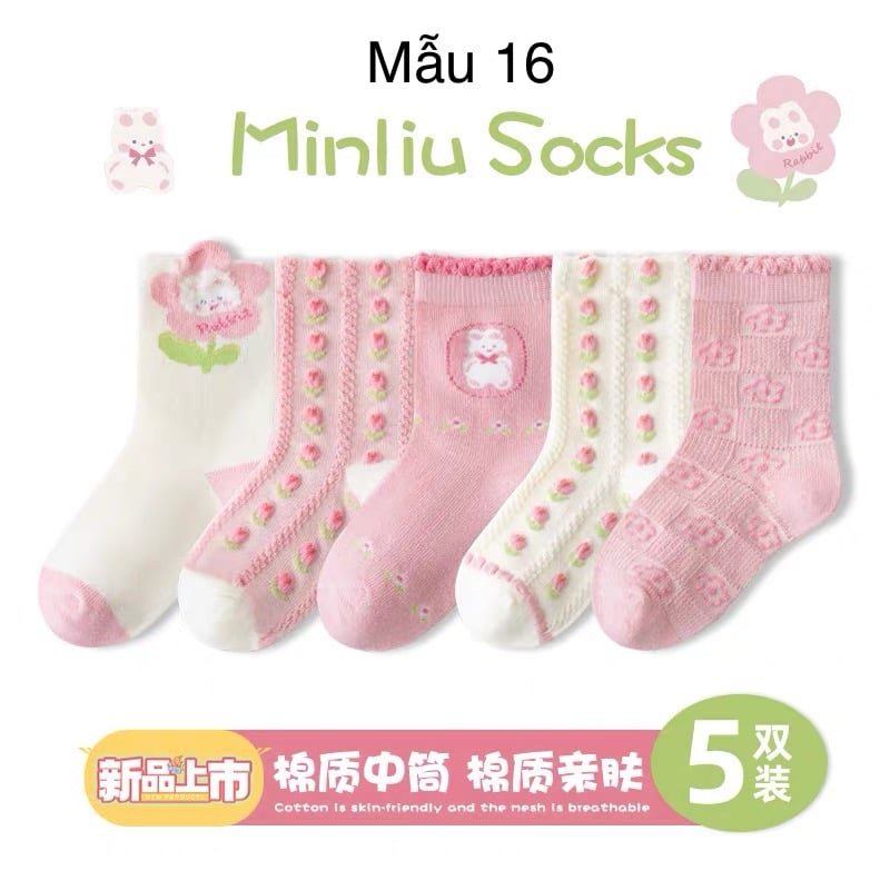 SH2511PK01 - Set 5 đôi tất Minliu Kidsocks dành cho trẻ em, chất liệu cotton+polyester+spandex, NSX Man Luu Textile Company Limited