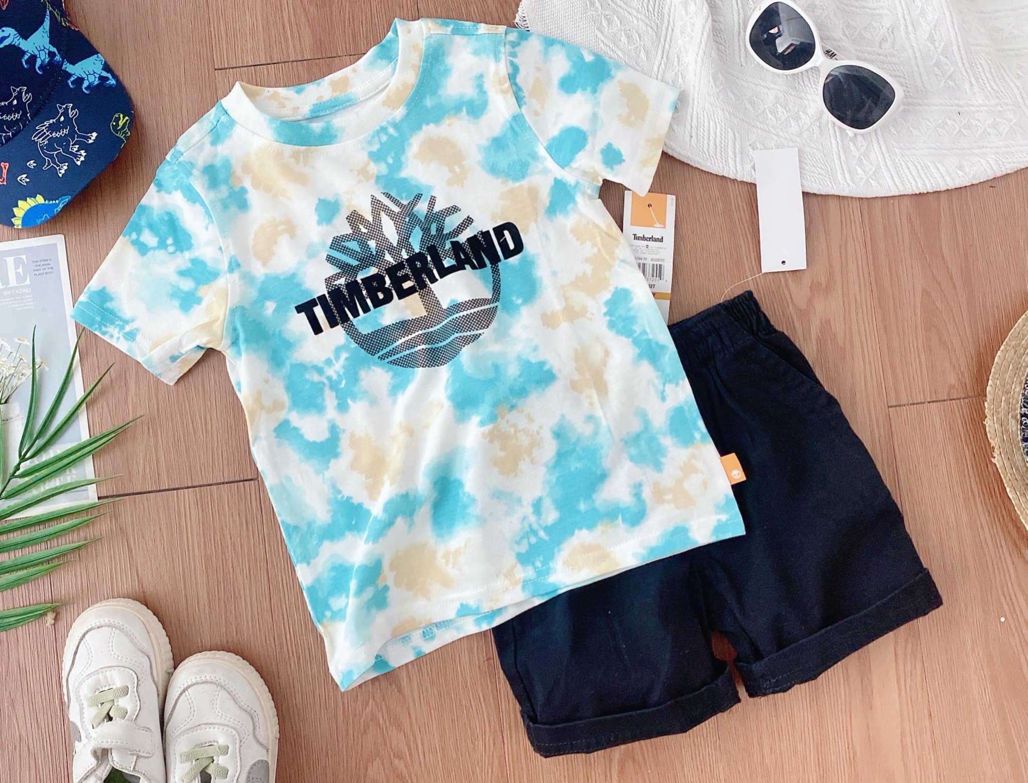 Bộ Timberland áo cotton - quần kaki nhiều hình BT size 3m - 7y