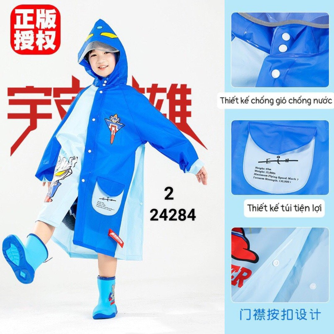 Áo mưa hình siêu nhân xanh Bé Trai có phản quang size L - 3XL ( 120 - 150 )