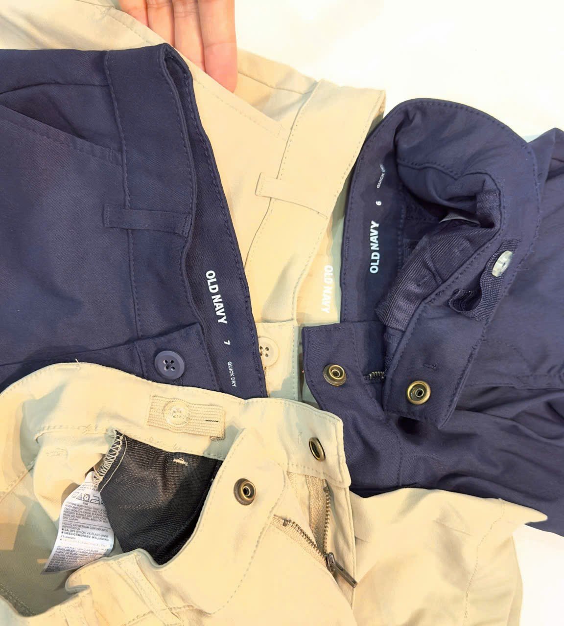 QBT12 - Quần short Quick Dry ONV mềm co giãn màu đồng phục be/navy cho bé size 5-20y