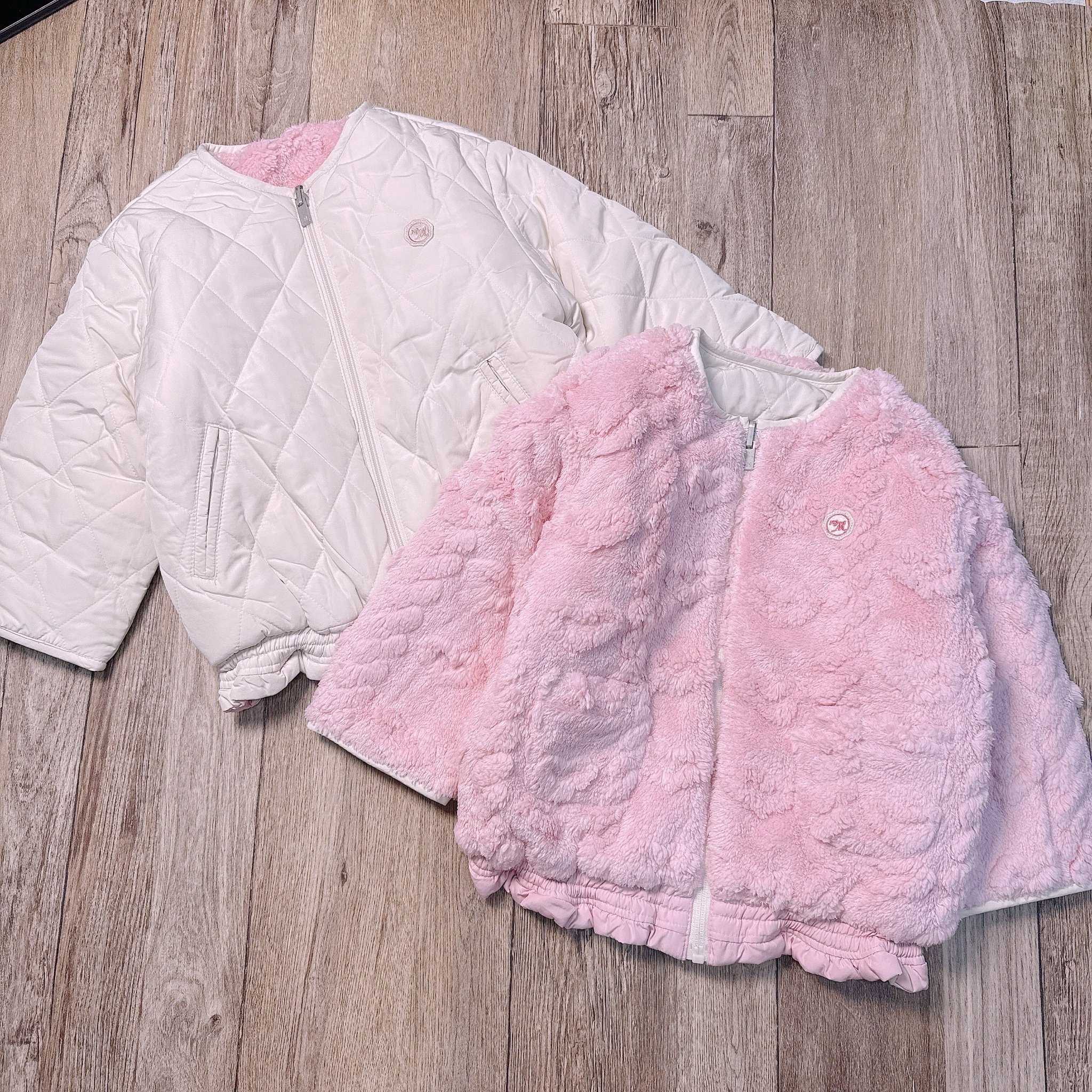 Áo khoác phao 2 mặt Moimoln màu kem hồng bé gái size 110-130