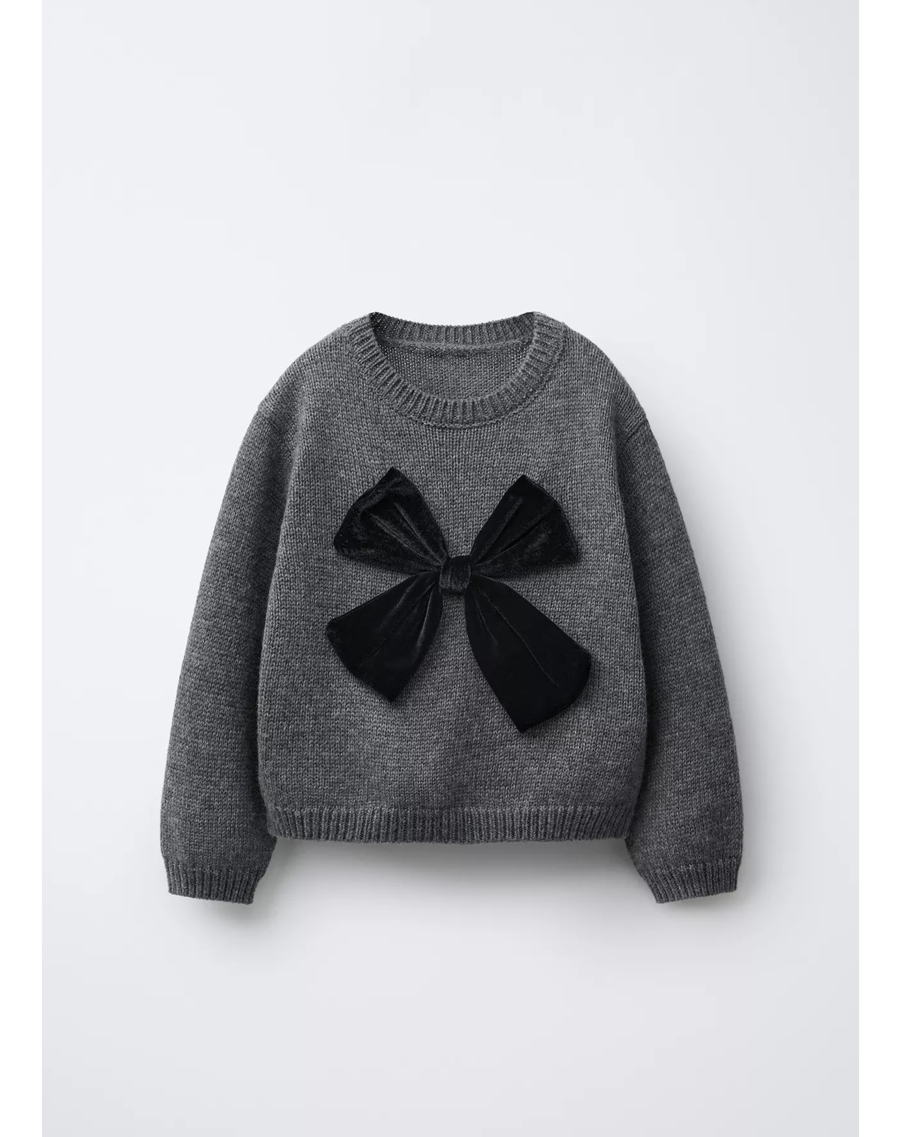 ALBG02 - Áo len màu ghi đính nơ nhung đen size 12m - 6y