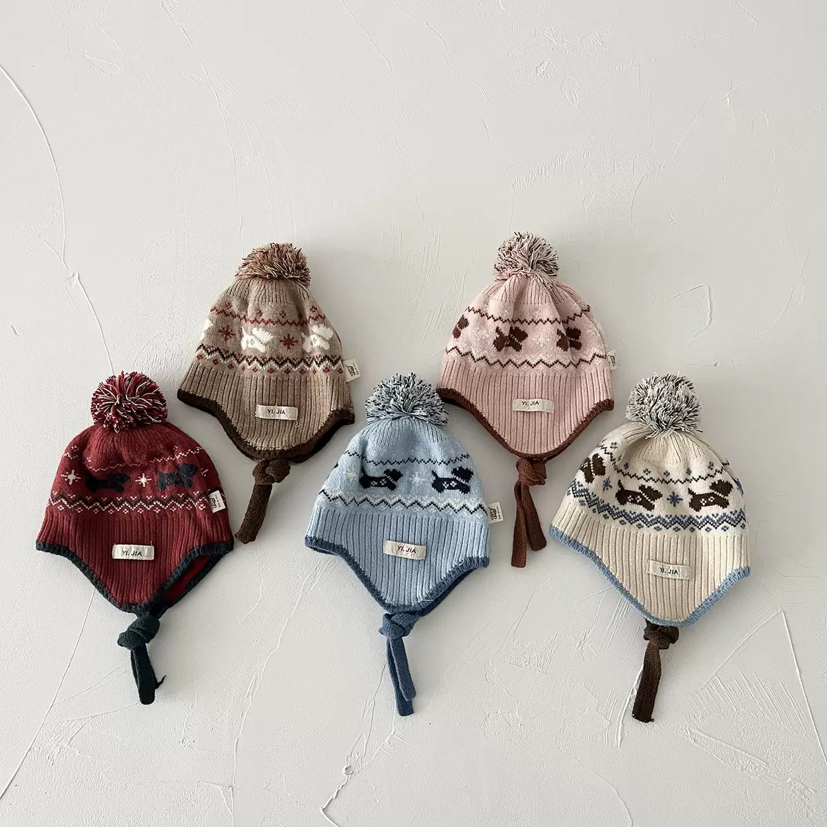 Mũ len chùm tai họa tiết cún nhiều màu cho bé size 1-4y