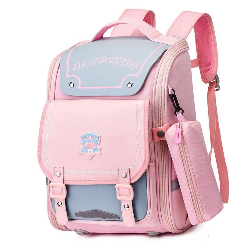 Balo, cặp sách chống gù siêu nhẹ chống thấm Naijadi Kids phối da nhiều màu BTBG tặng kèm hộp bút