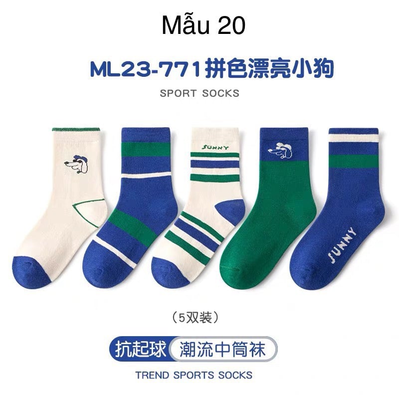 Set 5 tất Minliu Kids Socks nhiều hình Bé Trai size M - XXL ( 3 - 15y )