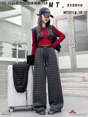 Quần nỉ Mutong lót nỉ đại hàn kẻ sọc ghi đen cho bé size 110-150