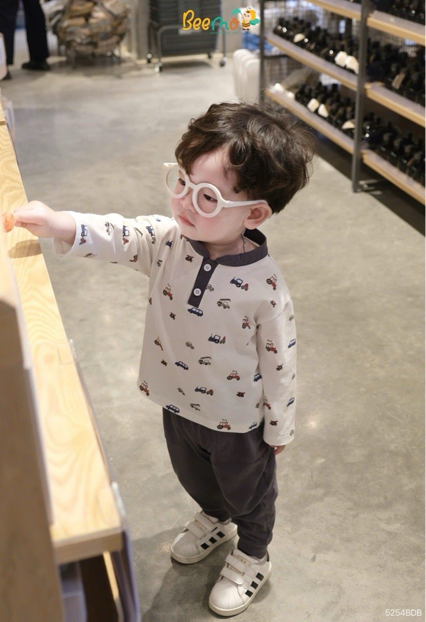 Bộ thun Beemo dài tay in tràn hình ô tô bé trai size 1-6y