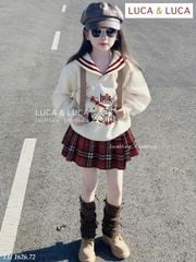 Lu 1626 - Bộ Luca áo cổ thủy thủ kitty + chân váy kẻ caro đỏ bé gái size 2-12y