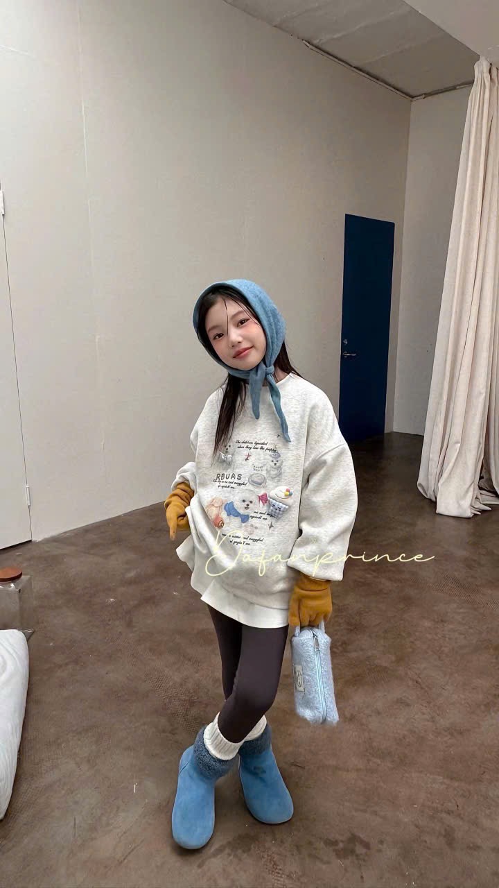 15343 - Áo nỉ lót nỉ đại hàn QCCC màu ghi cún nơ bé gái size 110-160