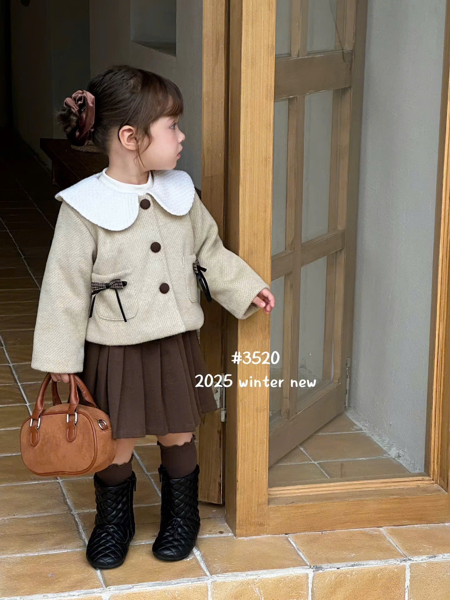 S3520 - Set 3ct QC dạ 2 màu hồng/be cho bé size 90-130