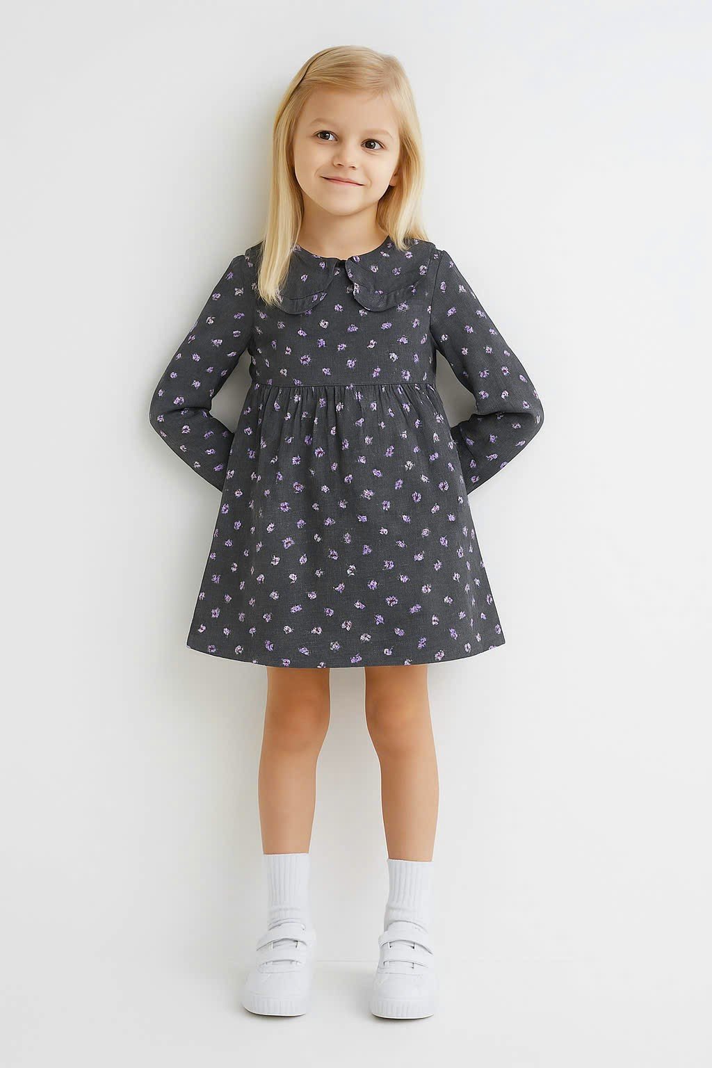 V00014 - Váy thun nhăn / thun tăm hoa nhí 3 màu size 24m - 8y