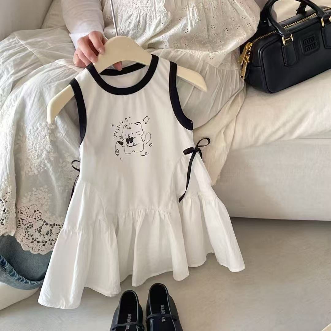 V00016 - Váy Xinyue cotton phối chân kaki in hình mèo 3 màu bé gái size 90-130