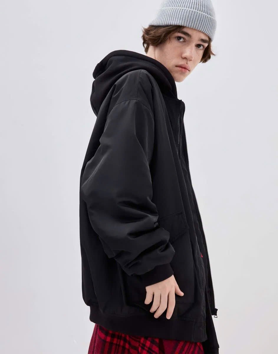 AKBT39 - Áo khoác phao bomber oversize phối mũ nỉ GGJJ dư xịn cho bé 2 màu đen/rêu size 6-14y