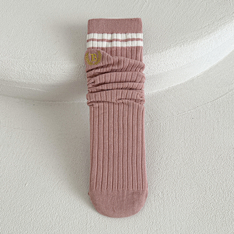 Tất cao cổ thêu B viền kẻ nhiều màu cho bé size 4-12y