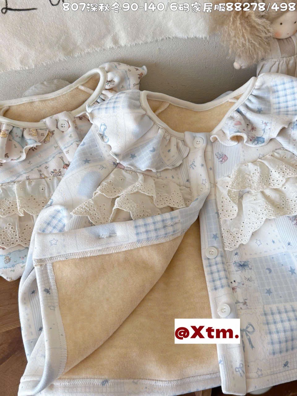 88278 - Bộ pyjama dày đại hàn LNX bèo ren ngực nhiều mẫu BG size 90 - 140