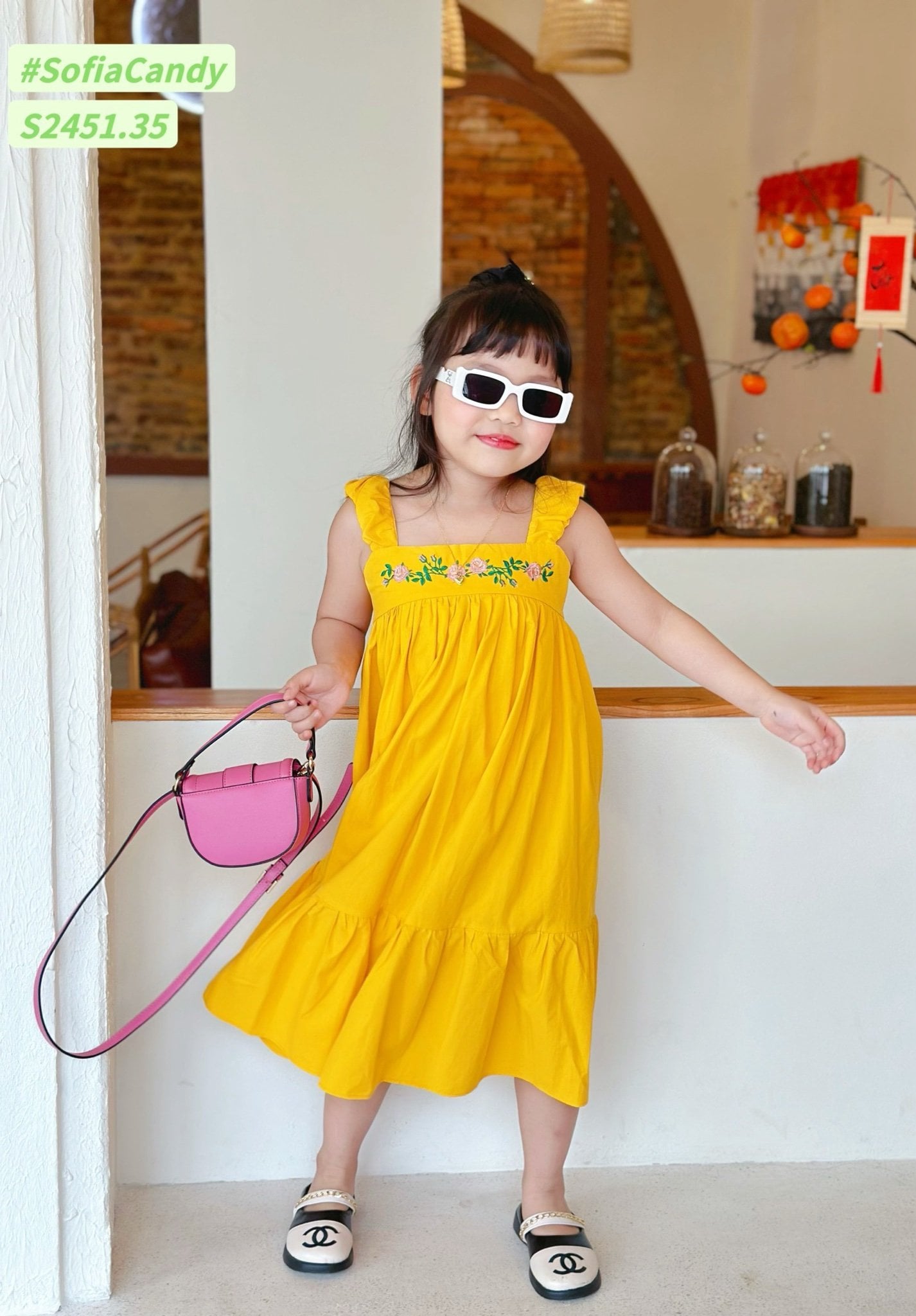 Váy thô Sofia Candy hai dây thêu hoa ngực nhiều màu size 1-10y