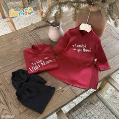 Áo dài lụa Beemo màu đỏ thêu Trend Việt Nam size 1-10y