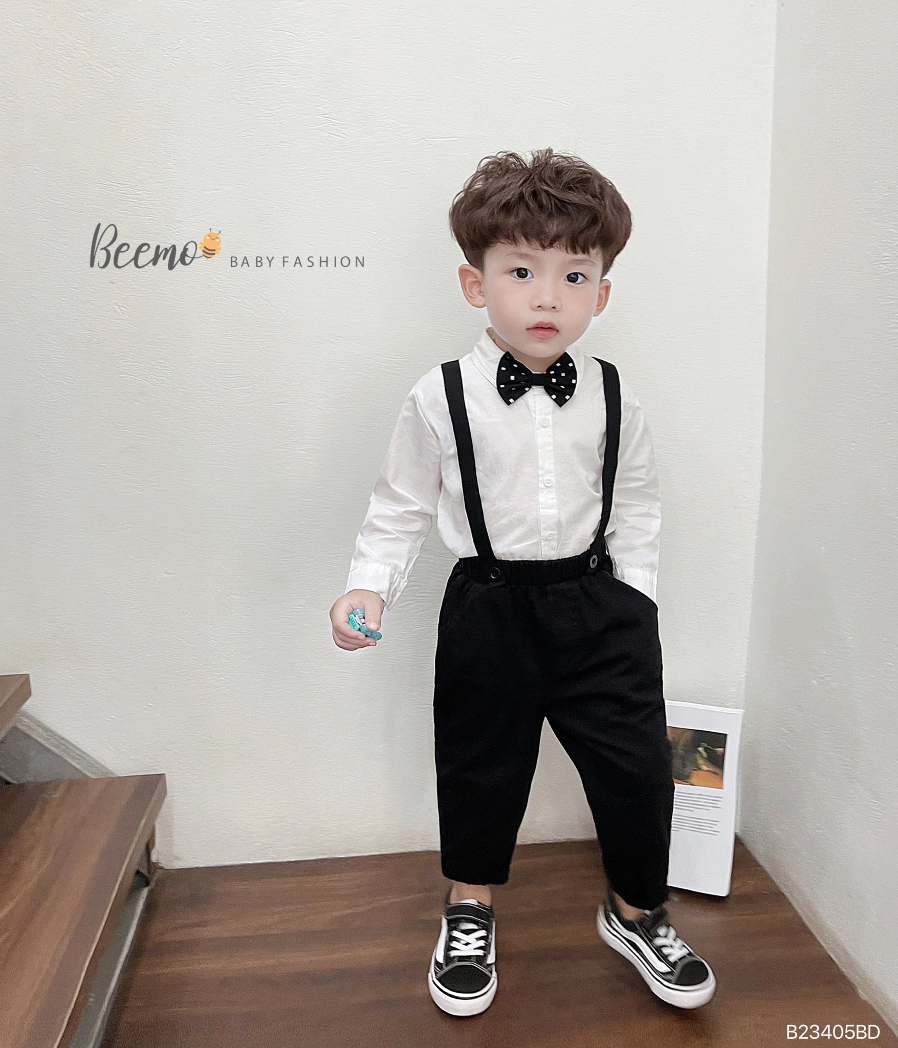 Bộ sơ mi công tử kèm nơ Beemo 2 màu nâu / đen size 80 - 130