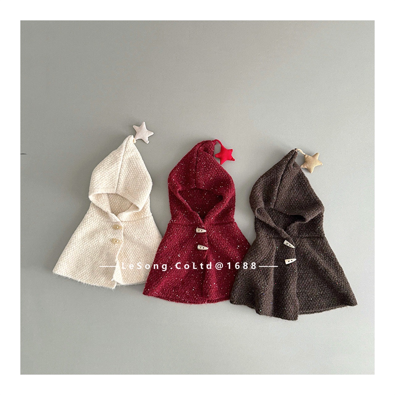 Mũ len chùm liền khăn đính chóp ngôi sao cho bé size 2-5y