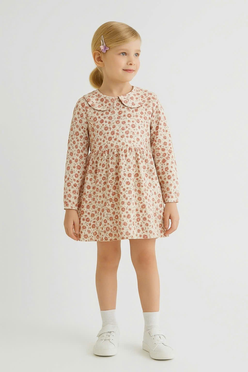 V00014 - Váy thun nhăn / thun tăm hoa nhí 3 màu size 24m - 8y