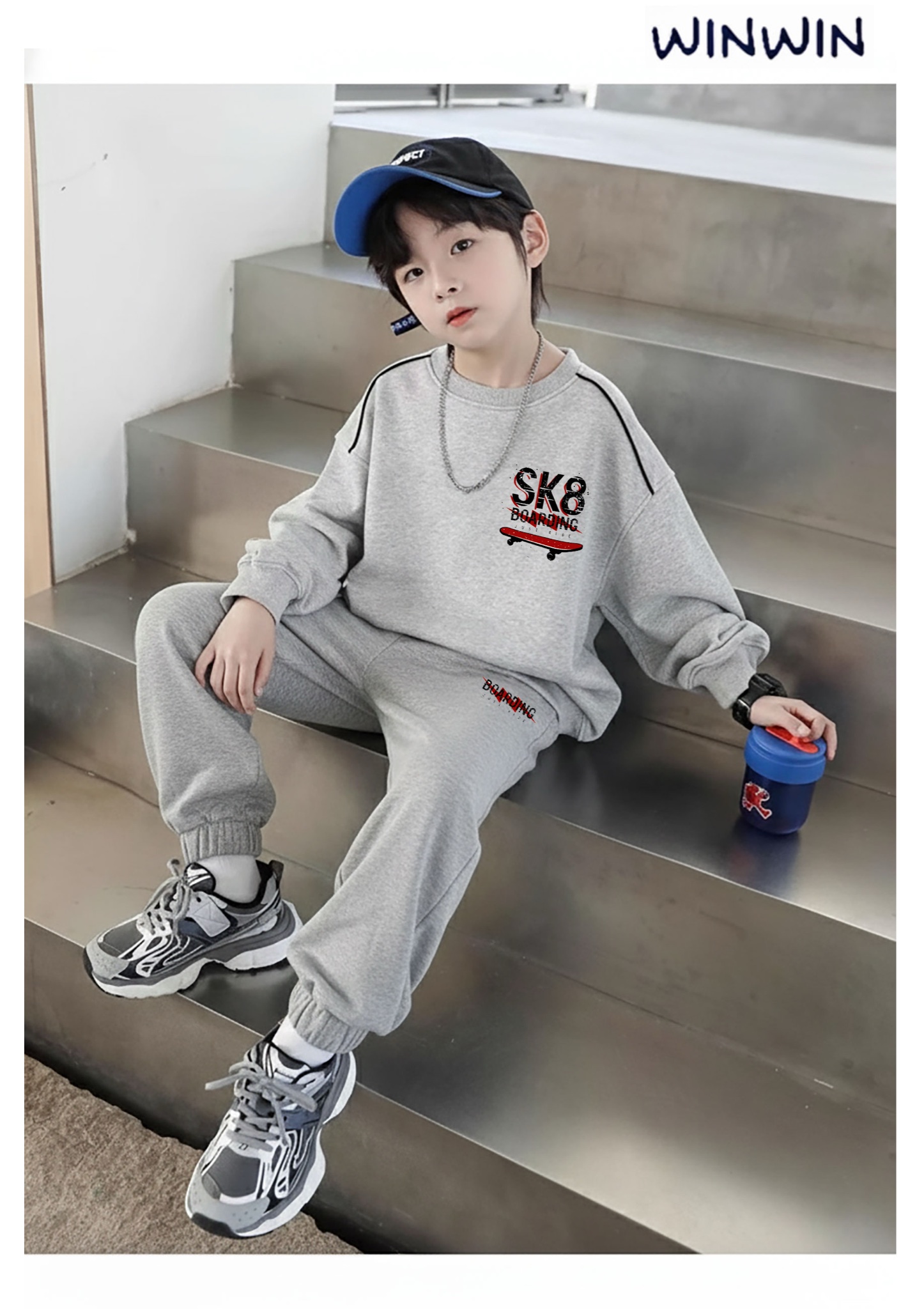 SH2512B02 - Bộ thun da cá dài tay in SK8 size 9-14y