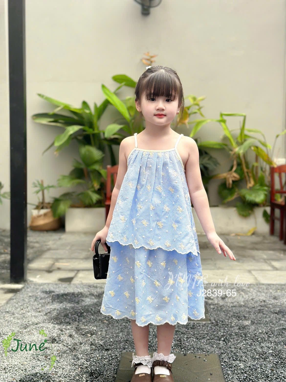 J2839 - Set bộ June with love caro họa tiết nơ 3 màu cho bé gái size 1-10y