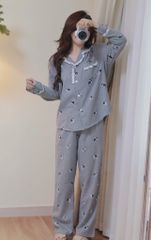 Bộ Pyjama Beemon vải cà bông mềm màu ghi hình cún cho Mẹ freesize 50-65kg